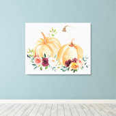 Waterverf Herfst Pompoenen en Boho Flowers Canvas Afdruk (Insitu (Houten vloer))