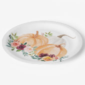 Waterverf Herfst Pompoenen en Boho Flowers Papieren Bordje (Gekanteld)