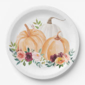 Waterverf Herfst Pompoenen en Boho Flowers Papieren Bordje (Voorkant)