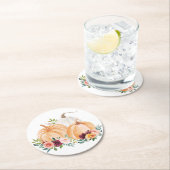 Waterverf Herfst Pompoenen en Boho Flowers Ronde Kartonnen Onderzetter (Insitu)