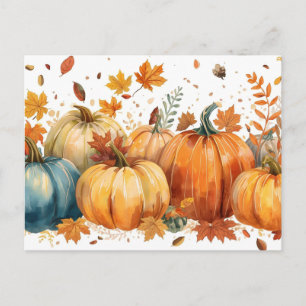 Waterverf Herfst Pompoenen en Oranje Bladeren Briefkaart