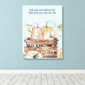 Waterverf Herfst pompoenen met vreugdebijbelvers Canvas Afdruk (Insitu (Houten vloer))