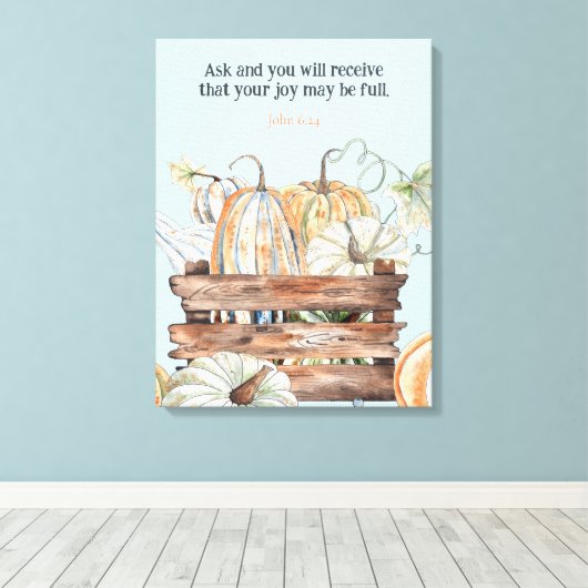 Waterverf Herfst pompoenen met vreugdebijbelvers Canvas Afdruk (Insitu (Houten vloer))