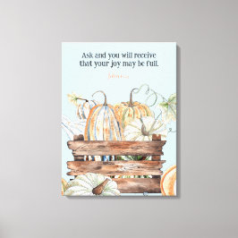 Waterverf Herfst pompoenen met vreugdebijbelvers Canvas Afdruk