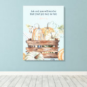 Waterverf Herfst pompoenen met vreugdebijbelvers Canvas Afdruk (Insitu (Houten vloer))