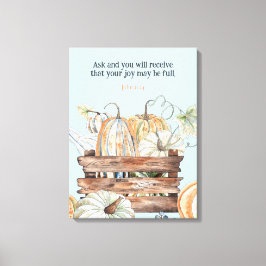 Waterverf Herfst pompoenen met vreugdebijbelvers Canvas Afdruk