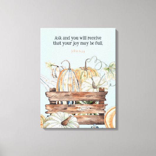 Waterverf Herfst pompoenen met vreugdebijbelvers Canvas Afdruk (Voorkant)