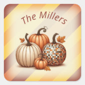 Waterverf Herfst pompoenen patroon gepersonaliseer Vierkante Sticker (Voorkant)