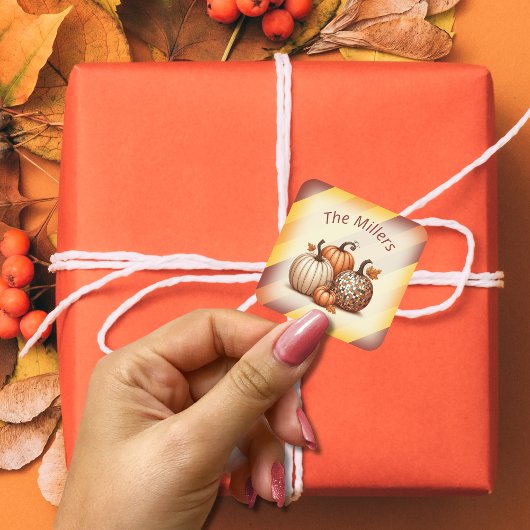 Waterverf Herfst pompoenen patroon gepersonaliseer Vierkante Sticker