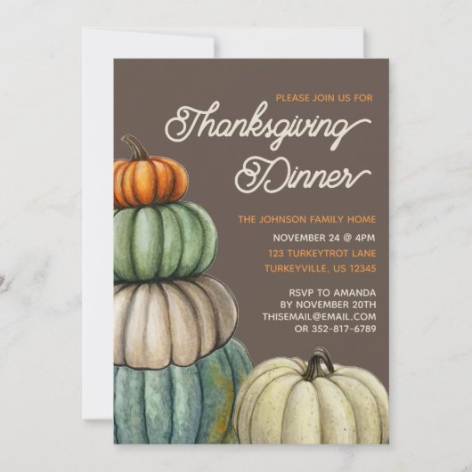 Waterverf Herfst Pompoenen Thanksgiving Dinner Kaart (Voorkant)
