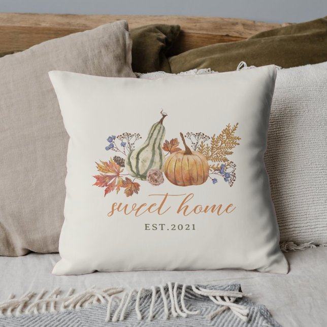Waterverf Herfst Pompoenen Zoete Thuis Kussen (Creator heeft geüpload)