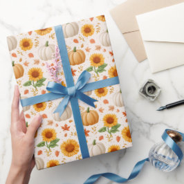 Waterverf Herfst Pompoenen & Zonnebloemen Patroon Cadeaupapier