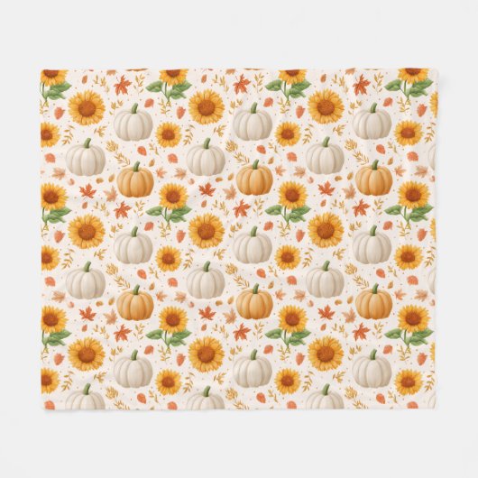Waterverf Herfst Pompoenen & Zonnebloemen Patroon Fleece Deken (Voorkant (Horizontaal))