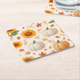 Waterverf Herfst Pompoenen & Zonnebloemen Patroon Kartonnen Onderzetters