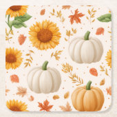 Waterverf Herfst Pompoenen & Zonnebloemen Patroon Kartonnen Onderzetters (Voorkant)