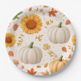 Waterverf Herfst Pompoenen & Zonnebloemen Patroon Papieren Bordje