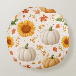 Waterverf Herfst Pompoenen & Zonnebloemen Patroon Rond Kussen