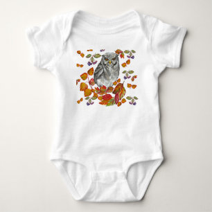 Waterverf herfst prachtige uil en blaadknop sq romper