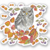 Waterverf herfst prachtige uil en blaadknop sq sticker (Voorkant)