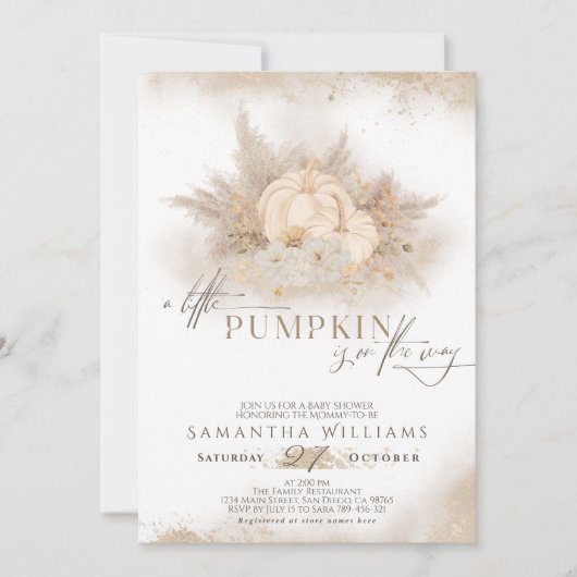 Waterverf Herfst Pumpkin Boho Pampas Baby shower Kaart (Voorkant)