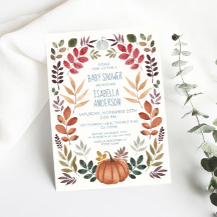 Waterverf Herfst Pumpkin Boy Baby shower Uitnodigi Kaart