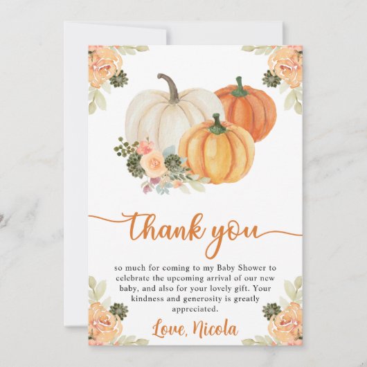 Waterverf Herfst Pumpkin en Cactus Baby shower Bedankkaart (Voorkant)