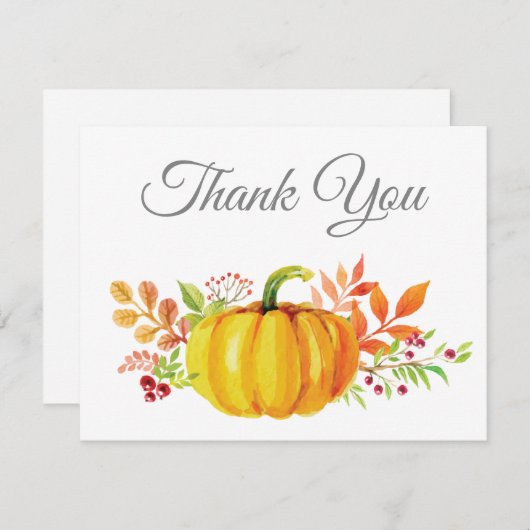 Waterverf Herfst Pumpkin - Hartelijk dank Bedankkaart (Voorkant / Achterkant)