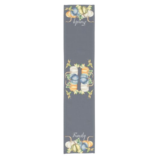 Waterverf Herfst Pumpkin Navy Blue Korte Tafelloper (Voorkant)