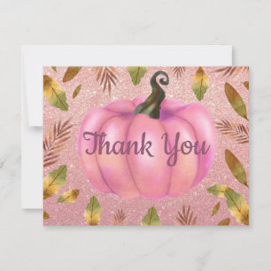 Waterverf Herfst Pumpkin Roos Gold Glitter Pink Bedankkaart