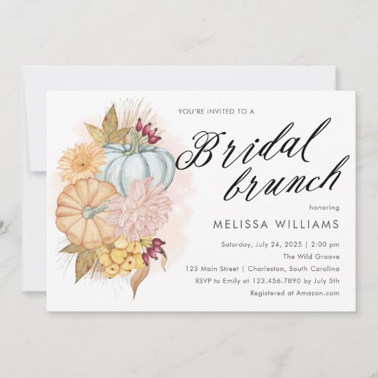 Waterverf Herfst Pumpkins en Foliage Bridal Brunch Kaart (Voorkant)