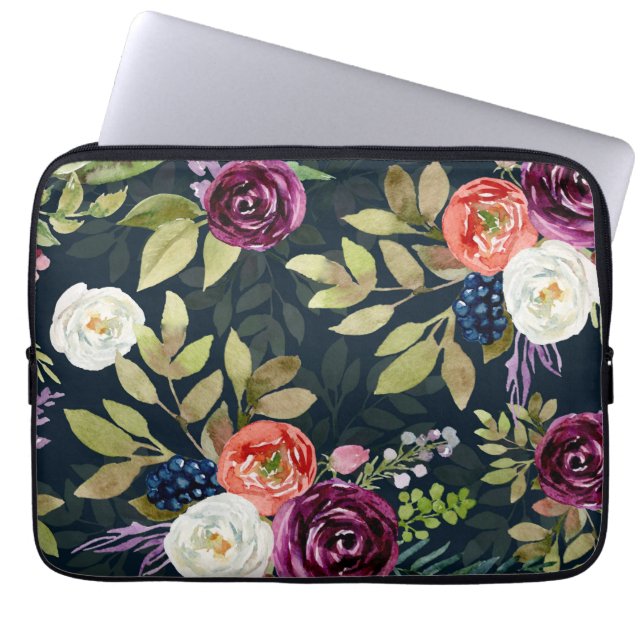 Waterverf Herfst Rozen Patroon Laptop Mouw Laptop Sleeve (Voorkant)