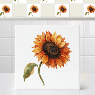Waterverf herfst schoonheid oranje zonnebloem bloe tegeltje