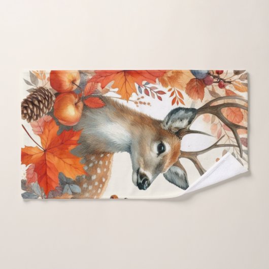 Waterverf Herfst Seizoen Oranje bladeren en herten Handdoek (Handdoek)