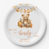 Waterverf Herfst Teddy Bear Pumpkin baby shower Papieren Bordje (Voorkant)