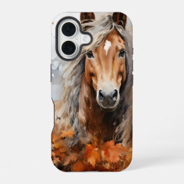WATERVERF HERFST THEMA PAARD IN HET BOS iPhone 16 HOESJE