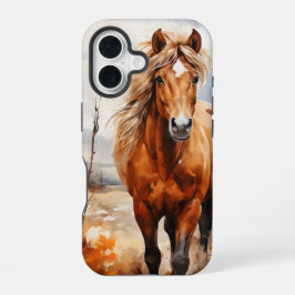 WATERVERF HERFST THEMA PAARD IN HET BOS iPhone 16 HOESJE