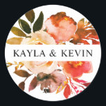 Waterverf Herfst Verbrandt Oranje Floral Wedding Ronde Sticker<br><div class="desc">Elegant handbeschilderd waterverf floral bouquet design in verbrande oranje terracotta kleuren; rozen,  groen,  takken. Eenvoudige,  bewerkbare sjabloon bruiloft STICKERS; ideaal voor begrotingsbruiloften - kwalitatief hoogstaande uitnodigingen,  nog goedkoop. Ontwerp geschikt voor elk willekeurig tijdstip van het jaar.</div>