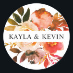 Waterverf Herfst Verbrandt Oranje Floral Wedding Ronde Sticker<br><div class="desc">Elegant handbeschilderd waterverf floral bouquet design in verbrande oranje terracotta kleuren; rozen,  groen,  takken. Eenvoudige,  bewerkbare sjabloon bruiloft STICKERS; ideaal voor begrotingsbruiloften - kwalitatief hoogstaande uitnodigingen,  nog goedkoop. Ontwerp geschikt voor elk willekeurig tijdstip van het jaar.</div>