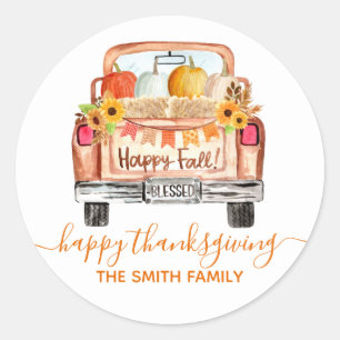 Waterverf Herfst  Vrachtwagen Thanksgiving Ronde Sticker