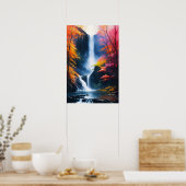 Waterverf herfst waterval schilderij poster (Keuken)