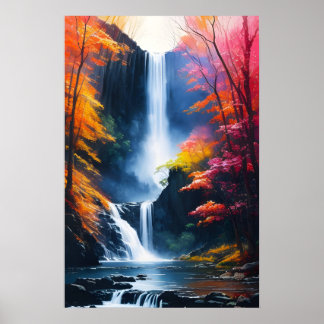 Waterverf herfst waterval schilderij poster