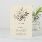 Waterverf Herfst Wildbloemen Faux Linen Wedding Kaart (Staand voorkant)