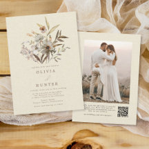 Waterverf Herfst Wildbloemen Faux Linen Wedding