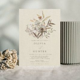 Waterverf Herfst Wildbloemen Faux Linen Wedding Kaart