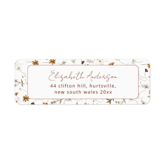  Waterverf Herfst Wilde Bloem Bruiloft Feestje  Etiket (Voorkant)