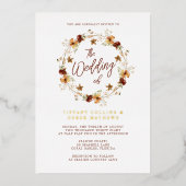 Waterverf Herfst Wildflower Bruiloft Goud Folie Uitnodiging (Voorkant)