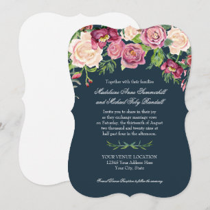 Waterverf Herfst Winter Navy Burgundy Floral Roos Kaart