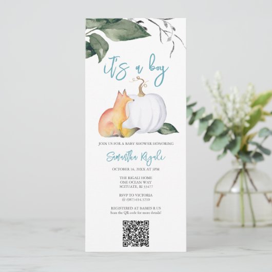 Waterverf Herfst Woodland Baby Jongensdouche Kaart (Staand voorkant)