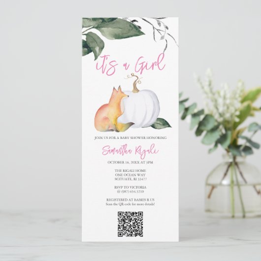 Waterverf Herfst Woodland Baby Meisje Douche Kaart (Staand voorkant)