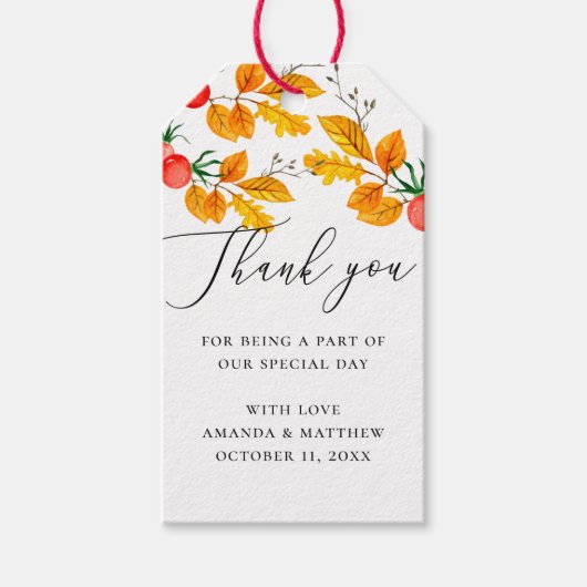 Waterverf herfst Woodland gebladerte bruiloft dank Cadeaulabel (Voorkant)